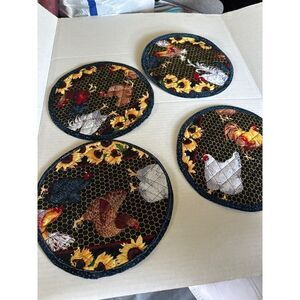 Lot of 4 hand made Trivets Hot Pads Chicken Rooster Sunflower